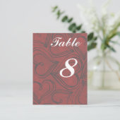 Red Hearts Mariage Cartes de table numéros Carte p (Debout devant)