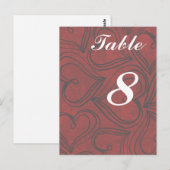 Red Hearts Mariage Cartes de table numéros Carte p (Devant / Derrière)