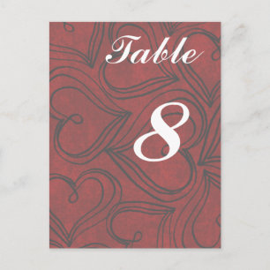 Red Hearts Mariage Cartes de table numéros Carte p