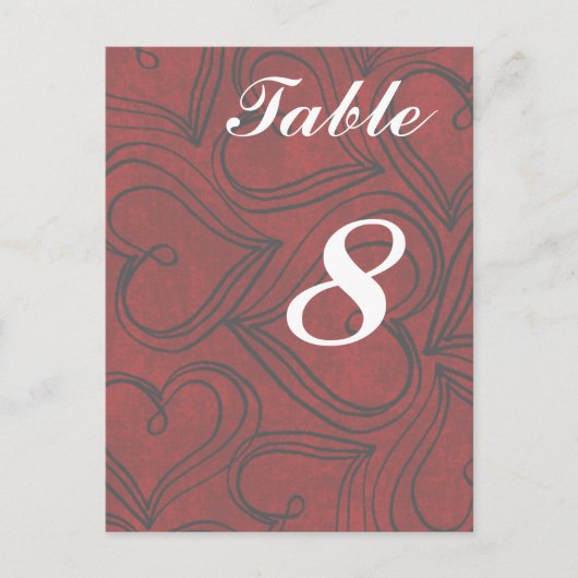Red Hearts Mariage Cartes de table numéros Carte p (Devant)