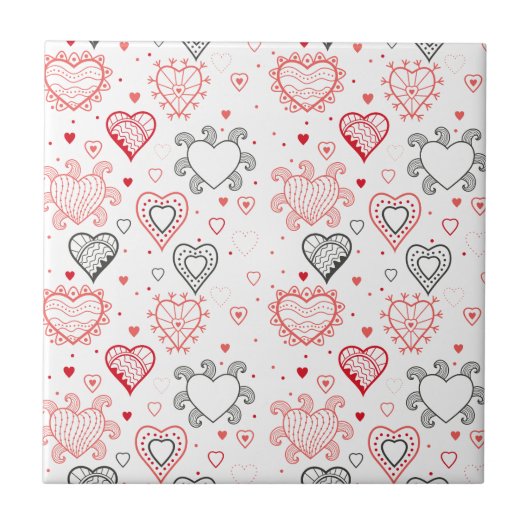 Red Hearts met Black Accents Pattern Tegeltje (Voorkant)