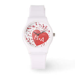 Red Hearts Monogrammed Horloge