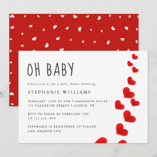 Red Hearts Oh Baby Valentijns Baby shower Kaart
