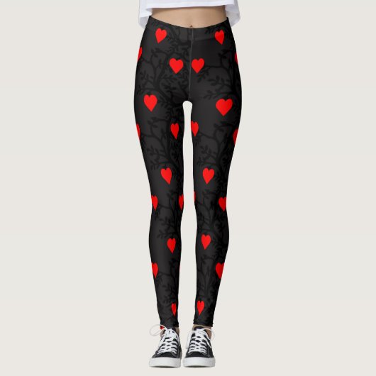 Red Hearts-ontwerp op zwart Leggings (Voorkant)
