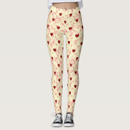 Red Hearts Patroon op een gele achtergrond Leggings