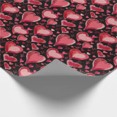 Red Hearts Pattern Drawing Black Valentijn Day Cadeaupapier (Hoek)