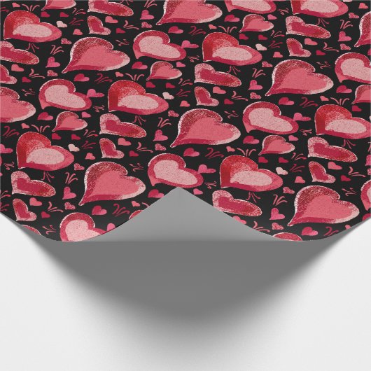 Red Hearts Pattern Drawing Black Valentijn Day Cadeaupapier (Hoek)