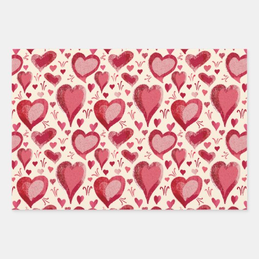 Red Hearts Pattern Drawing Valentijn Day Inpakpapier Vel (Voorkant 2)