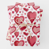 Red Hearts Pattern Drawing Valentijn Day Inpakpapier Vel (In situ)