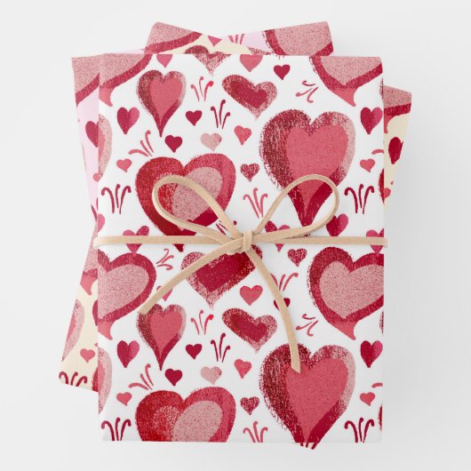 Red Hearts Pattern Drawing Valentijn Day Inpakpapier Vel (In situ)
