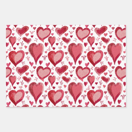 Red Hearts Pattern Drawing Valentijn Day Inpakpapier Vel (Voorkant)
