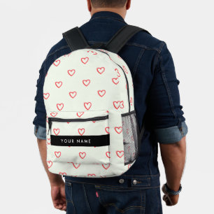 Red Hearts Pattern, Liefde, Jouw naam, Personalise Bedrukte Rugzak