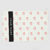 Red Hearts Pattern, Liefde, Jouw naam, Personalise Golfhanddoek (Horizontaal)