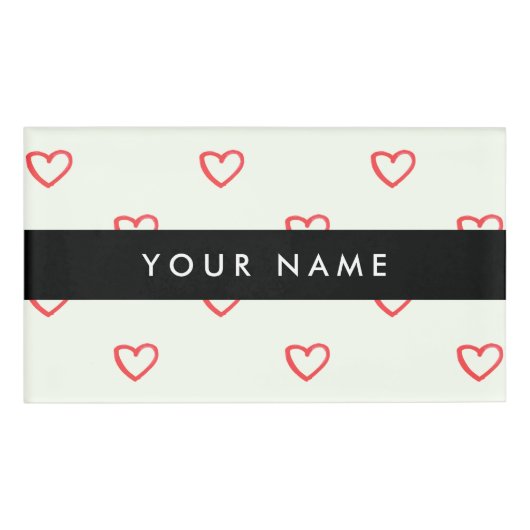 Red Hearts Pattern, Liefde, Jouw naam, Personalise Naambadge (Voorkant)