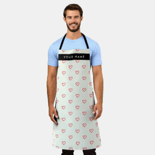 Red Hearts Pattern, Liefde, Jouw naam, Personalise Schort