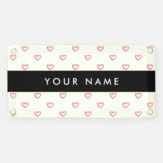 Red Hearts Pattern, Liefde, Jouw naam, Personalise Spandoek (Horizontaal)