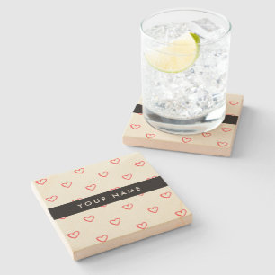 Red Hearts Pattern, Liefde, Jouw naam, Personalise Stenen Onderzetter