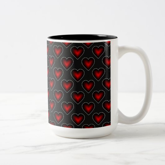 Red Hearts Pattern Red en Black Coffee Mok (Rechts)