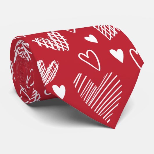 Red Hearts Pattern Valentijns Stropdas (Opgerold)
