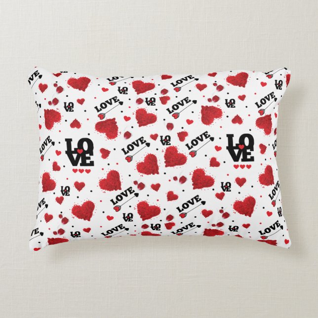 Red Hearts Pattern Valentijnsdag Accent Kussen (Voorkant)