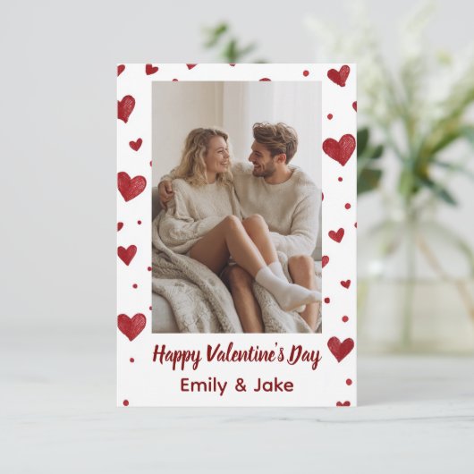 Red Hearts Pattern Valentine's Day Custom Card Bedankkaart (Staand voorkant)