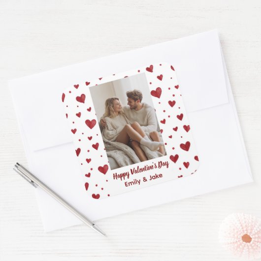Red Hearts Pattern Valentine's Day Custom Sticker (Envelop)