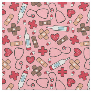 Red Hearts Pink Nurse Doctor Patroon Stof