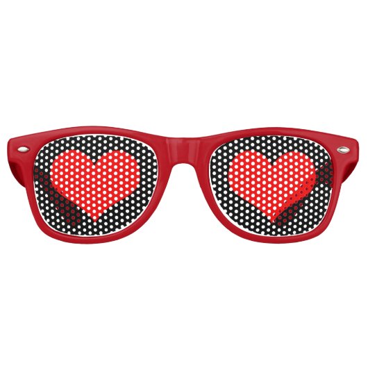 Red Hearts retro Shades / Fun Party Sunbril Retro Zonnebril (Voorkant)