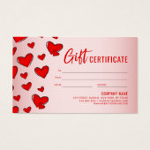 Red Hearts roze Valentijnsdag Cadeaubon Visitekaartje (Achterkant)
