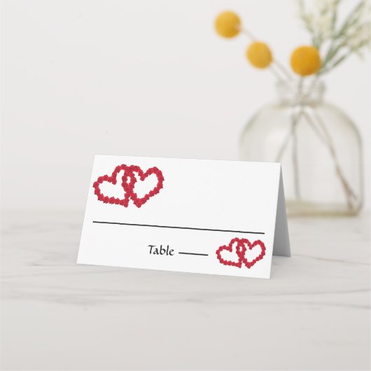 Red Hearts Rozen Elegant Wedding Place Card (Voorkant)
