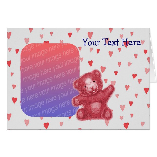Red Hearts Teddy Bear Carte photo mignon (Devant horizontal)