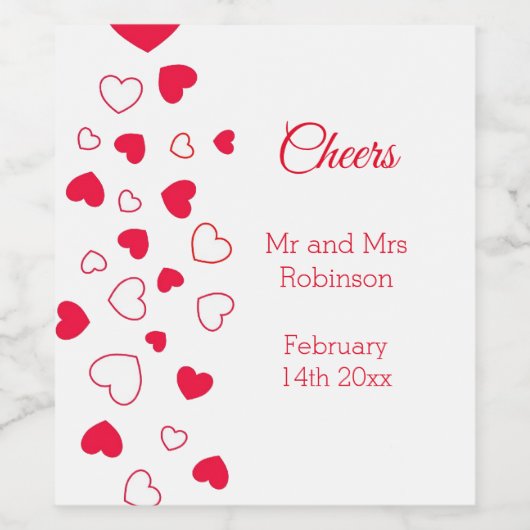 Red Hearts Valentijnsdag Wedding Wine Label Wijn Etiket (Enkel label)