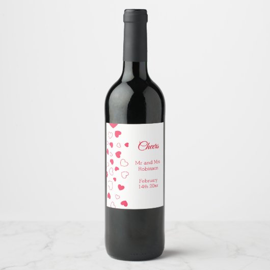 Red Hearts Valentijnsdag Wedding Wine Label Wijn Etiket (Voorkant)