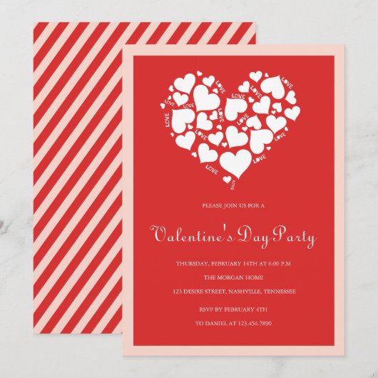 Red Hearts Valentine's Day fêtes Invitations (Devant / Derrière)