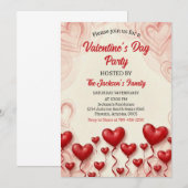 Red Hearts Valentine's Day Party Kaart (Voorkant / Achterkant)