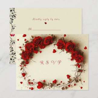 Red Hearts Valentine's Day Wedding RSVP Kaartje