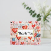 Red Hearts Whimsical Love Pattern Thank You Briefkaart (Staand voorkant)