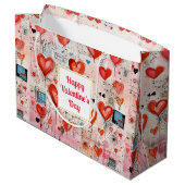 Red Hearts Whimsical Love Pattern Valentine's Day Groot Cadeauzakje (Achterkant Gekanteld)