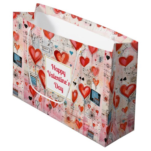 Red Hearts Whimsical Love Pattern Valentine's Day Groot Cadeauzakje (Voorkant Gekanteld)