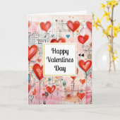 Red Hearts Whimsical Love Pattern Valentine's Day Kaart (Gele Bloem)