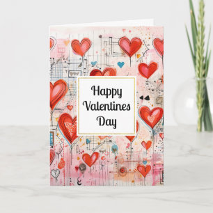 Red Hearts Whimsical Love Pattern Valentine's Day Kaart