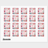 Red Hearts Whimsical Love Pattern Valentine's Day Vierkante Sticker (Vel)