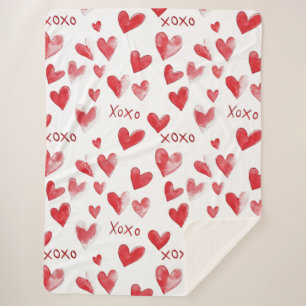 Red Hearts XOXO Love Sherpa Deken