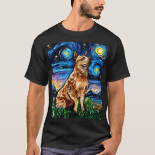 Red Heeler Sterrennacht Cattle Dog Kleurrijke Kuns T-shirt