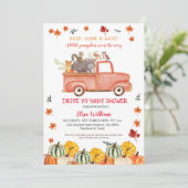 Red Herfst Truck Pumpkin Autumn drive by Baby show Kaart (Staand voorkant)