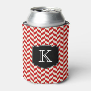 Red Herringbone Chevrons Patroon met Monogram Blikjeskoeler