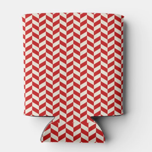 Red Herringbone Chevrons Patroon met Monogram Blikjeskoeler (Achterkant)