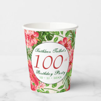 Red Hibiscus 100th Birthday Party Paper Cup Papieren Bekers