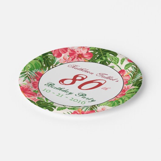 Red Hibiscus 80th Birthday Party Paper Bord (Gekanteld)