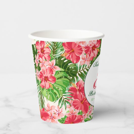 Red Hibiscus 80th Birthday Party Paper Cup Papieren Bekers (Voorkant)